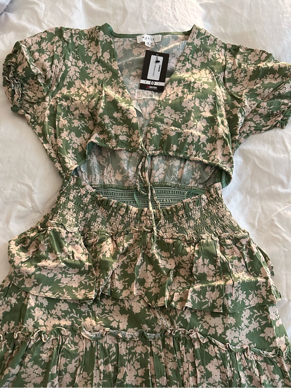 Green Floral cutout Dress